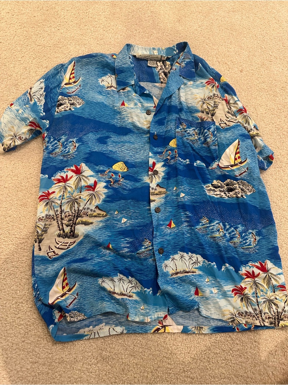 Men's Blue Tropical Print Short-Sleeve Button-Down Shirt